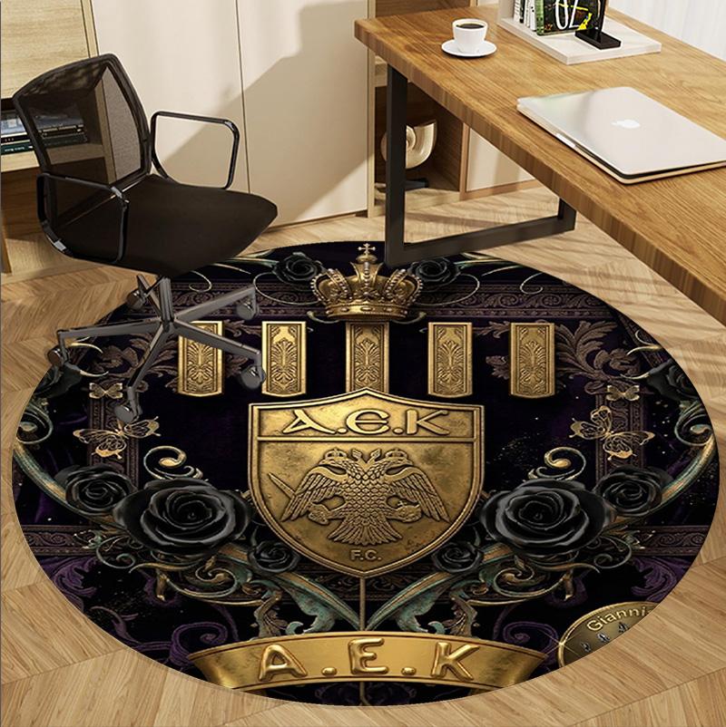 AEK Athens FC Pattern Round Rug, Indoor/Outdoor Mat, for Picnic, Gameroom, Bedroom, Office, Living Room, Home Decor Carpet, Birthday Gift