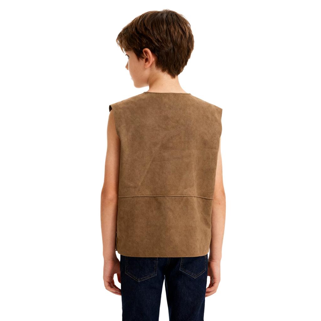 Детский костюм эпохи Средневековья и Ренессанса с V-образным вырезом, без рукавов, со шнуровкой спереди, жилет с разрезами, пиратский, готический, стимпанк