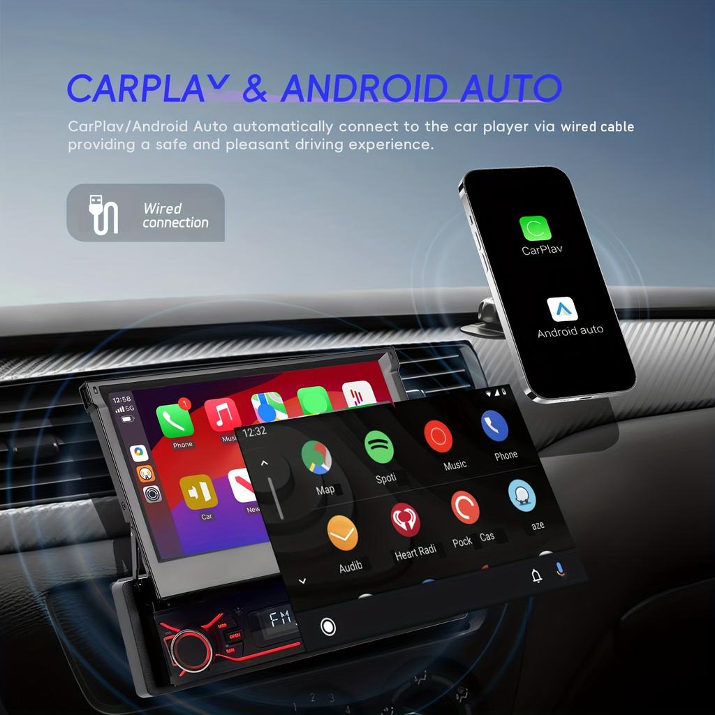 Universal 1 Din Car Radio 17.78cm Retractable Screen Car Multimedia Video MP5 Player, Incar Entertainment, Driving Companion