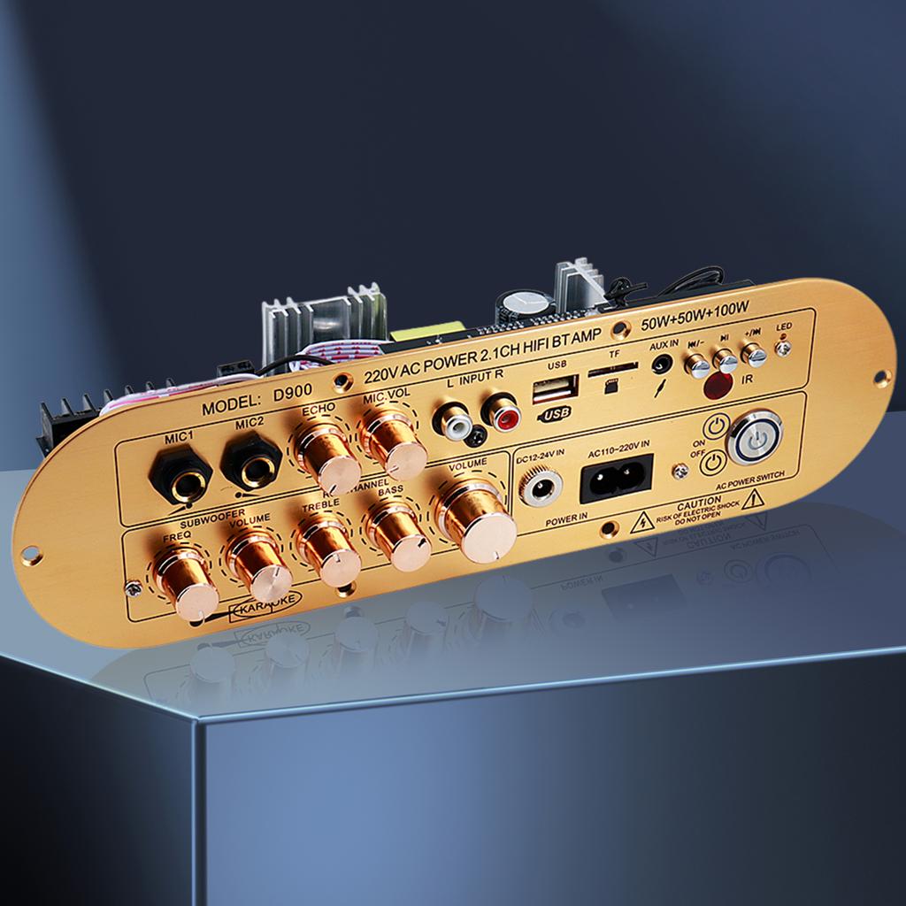 Audio Amplifier Board 2.1 Channel Subwoofer Amplifier Support AUX/USB/FM/TF Card/MIC Power Amplifier Board for Home Karaoke