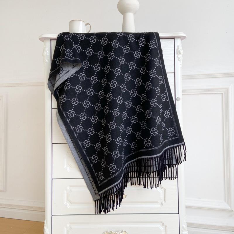 Brown Imitation Cashmere Long Fringed Thermal Scarf Women's Core-spun Yarn Air Conditioner Shawl Scarf Premium Versatile Scarf