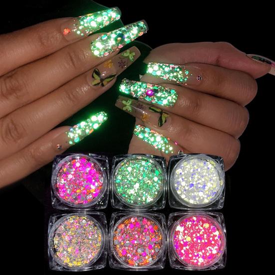 Yousheng 6 Box Nail Sequin Flake Shining Sparkling Reflective Rainbow High Gloss Colorful Faux Diamond Glitter Powder Nail Salon Supply