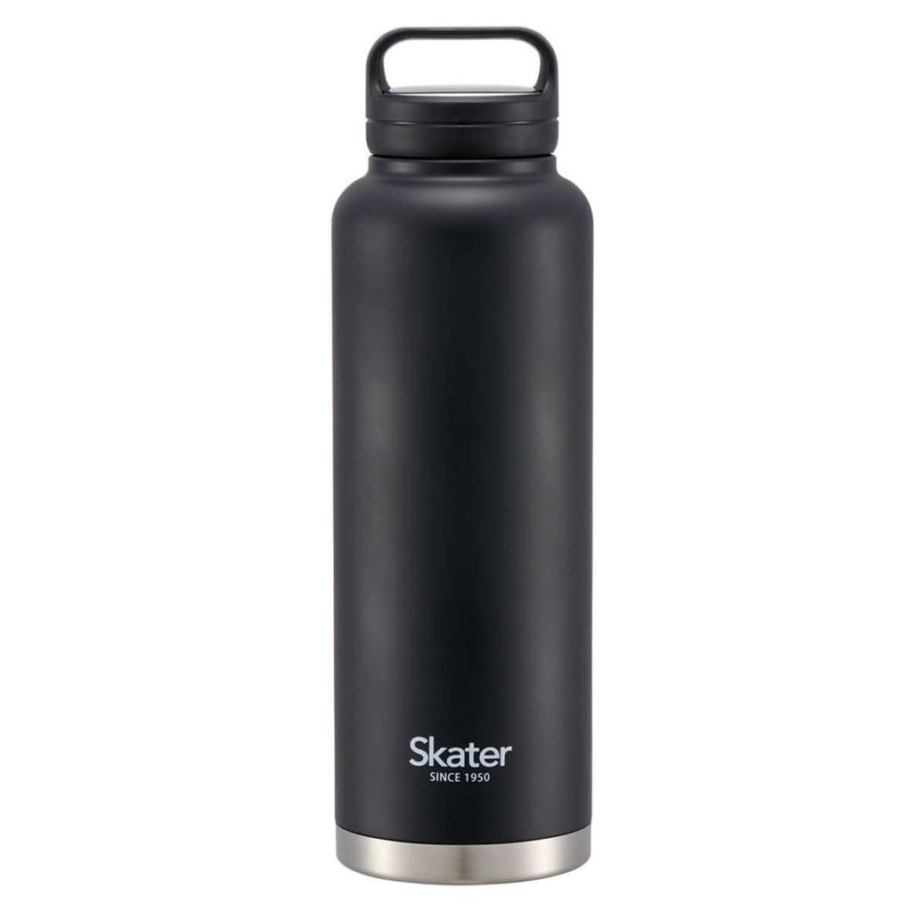 Skater Water 1500ml with Large Stainless Wide Easy to Bottle, (1.5 Liter), Handle, Capacity, Insulated, Steel, Mouth, Clean, Black, STSC15-A
