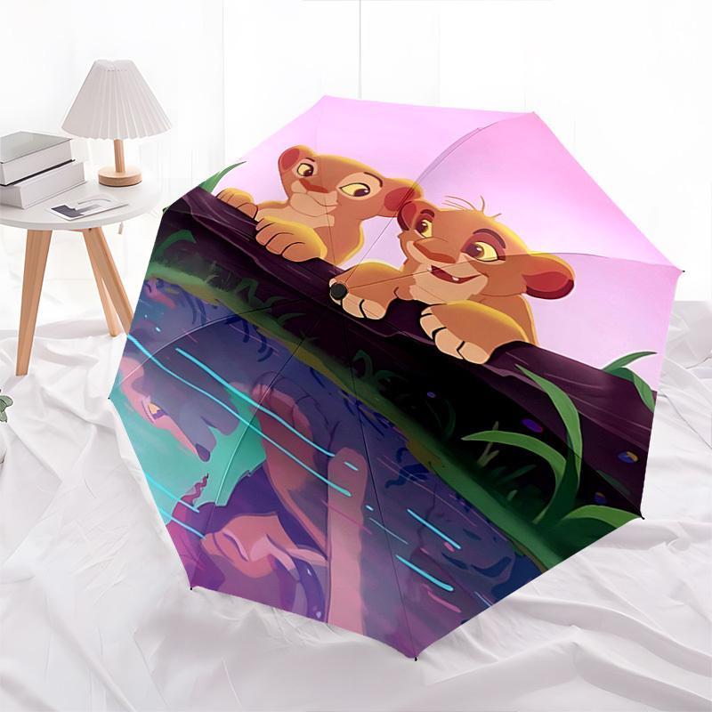 Lion Cubs, Reflection Themed Automatic Opening and Closing Umbrella, Brightly Colored 8-rib Portable Umbrella, Suitable for Men and Women, A Perfect G