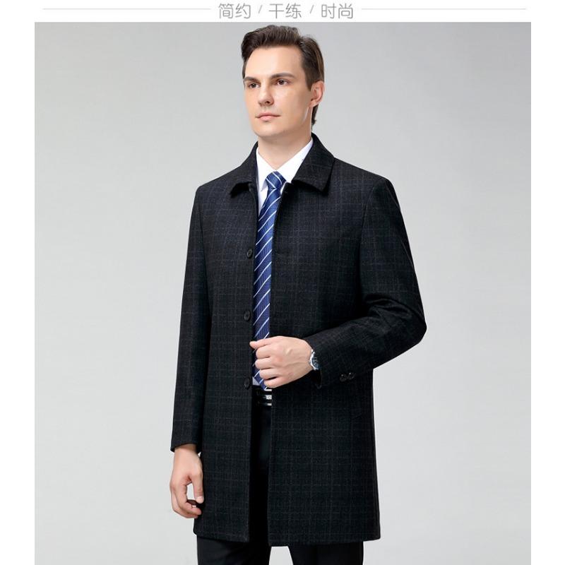 Высококачественные шерстяные пальто для мужчин среднего и пожилого возраста, ветровки средней длины с лацканами на пуговицах, повседневные плотные топы