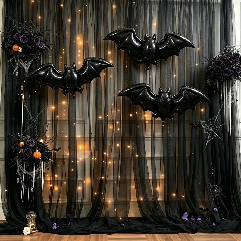 2pcs Burgundy Overlength Tulle Fabric for Halloween Wedding DIY Deco Black Polyester Tulle Table Skirt Ceiling Halloween