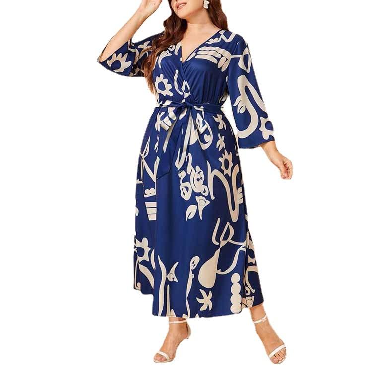 Women's Dress Plus Size Printed Elastic Waist Dresses