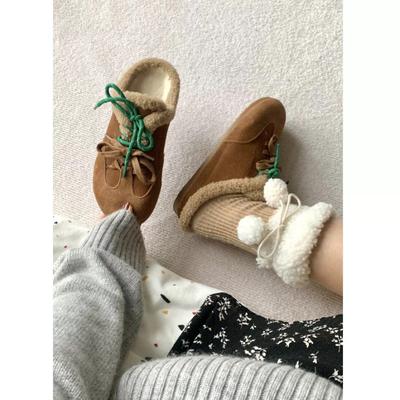 Толстоподошвенные тапочки Boken для женщин для ношения осенью и зимой, новые модели, бархатные пушистые тапочки на одном ремешке, домашние тапочки с закрытым носком и полутапочки