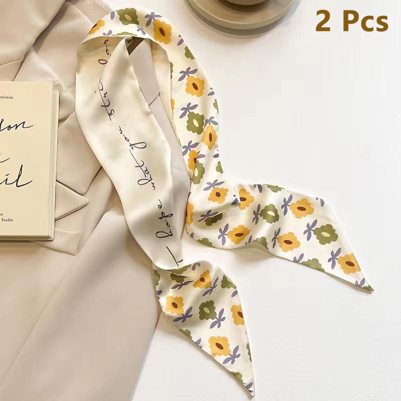 2/5Pcs Retro Yellow Multifunctional Decoration Small Silk Scarf Temperament Headband Long Ribbon Headband Bow Hair Accessories
