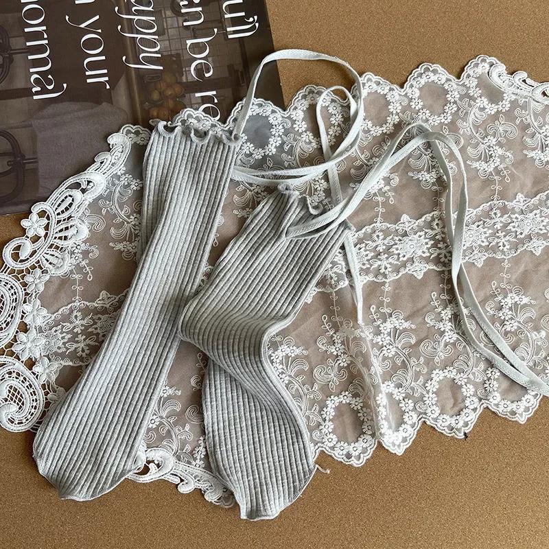 Носки Chic Simplicity Kids для девочек, корейская мода, однотонные носки с бантом и оборками, осенние мягкие хлопковые детские школьные носки