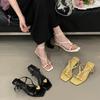 Women'S Shoes Metal Buckle Ankle Strap Square Toe Thin Heel Open Toe Summerthinbeltsocialite Sandalsskirt-Matching Shoes