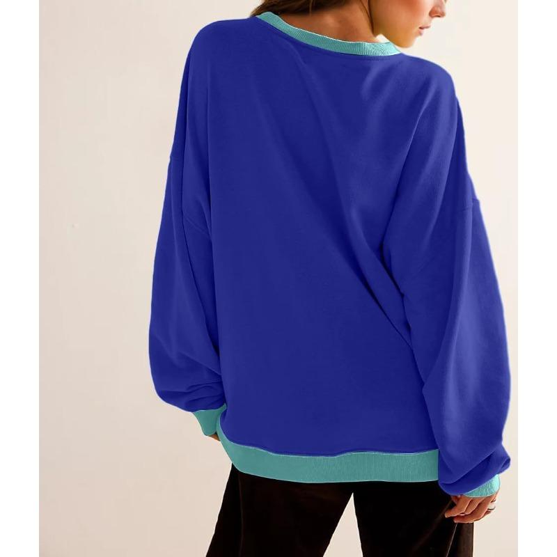 Женская осенне-зимняя свободная повседневная толстовка с длинным рукавом, разноцветная, большого размера