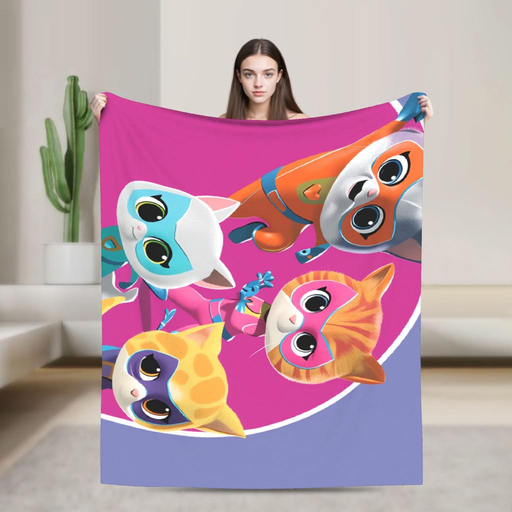 SuperKitties Cartoon Cats Blanket  Soft Graphic Plush Bedding Throws For Children Outdoor Flannel Bedspread Bed Cover