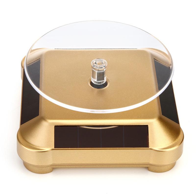 360 Degree Watch Stand Display Turntable Rotating Watch Jewelry Solar Display Stand Multicolor 3 LED Color Change Display Case