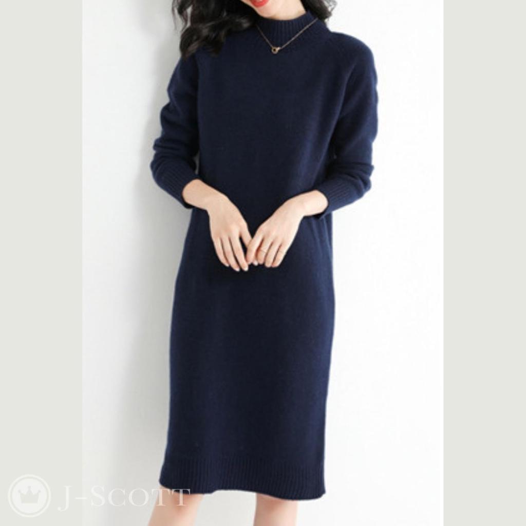 Knit Long Knee Childbirth Spring Party School for Easy To Care College Mature Pajama Top and Bottom Long with Sleeves Navy [J Scott] Dress,