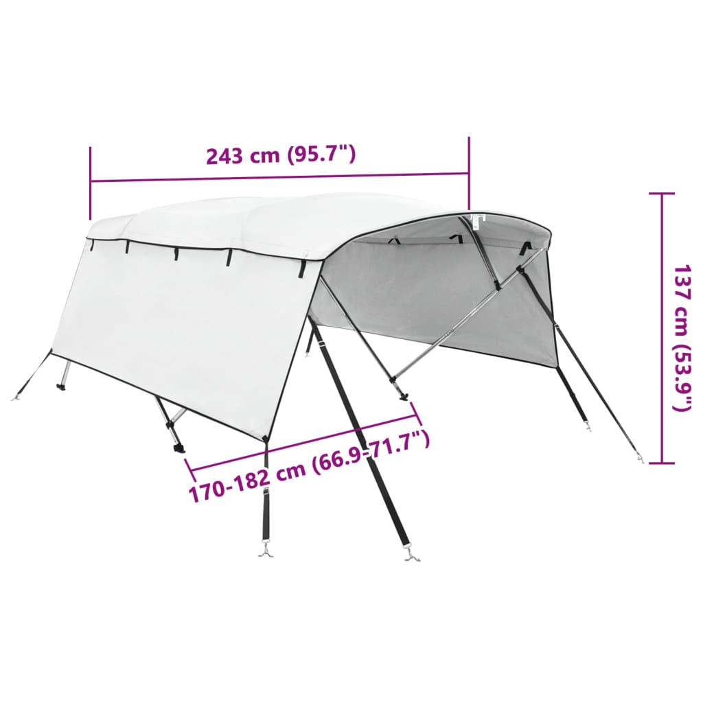 4 Bow Bimini Top with Side Panels 243 x (170 182) x 137 cm