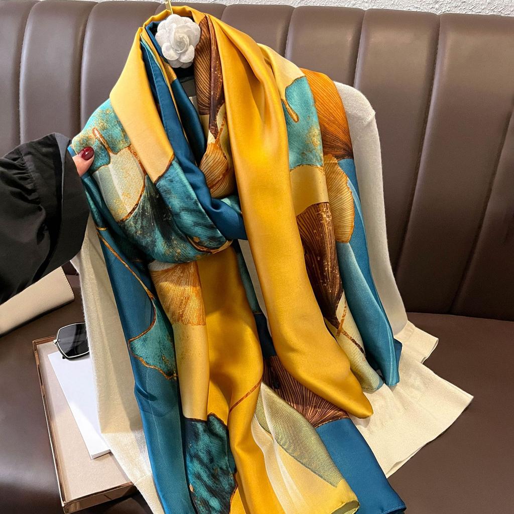 Fashion Silk Scarf Women Shawls Female Cover Flowers for Traveling Sun Protect Sunscreen Beach Scarves Air Conditioning Wraps