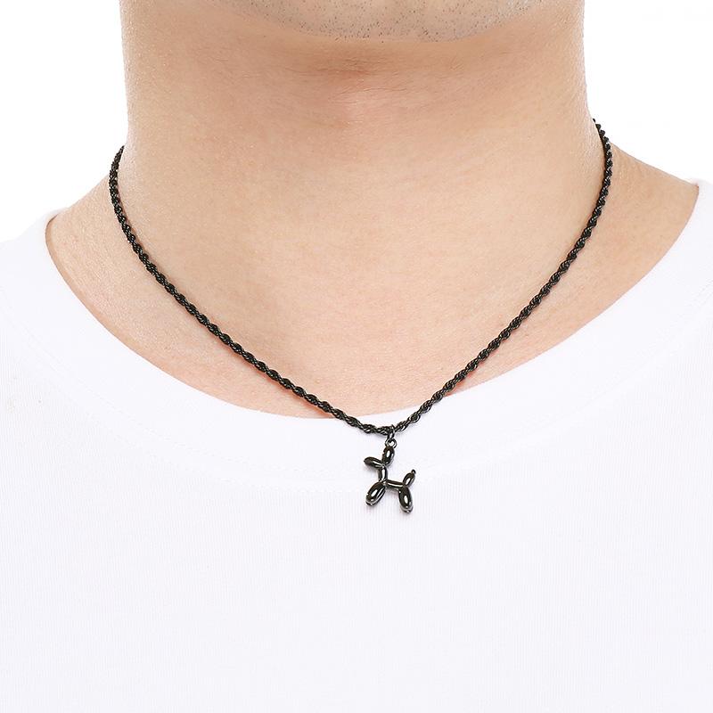 Cute Balloon Dog Pendant Necklaces Stainless Steel Twisted Chain Choker for Couples Simple Animal Necklace Fashion Party Jewelry