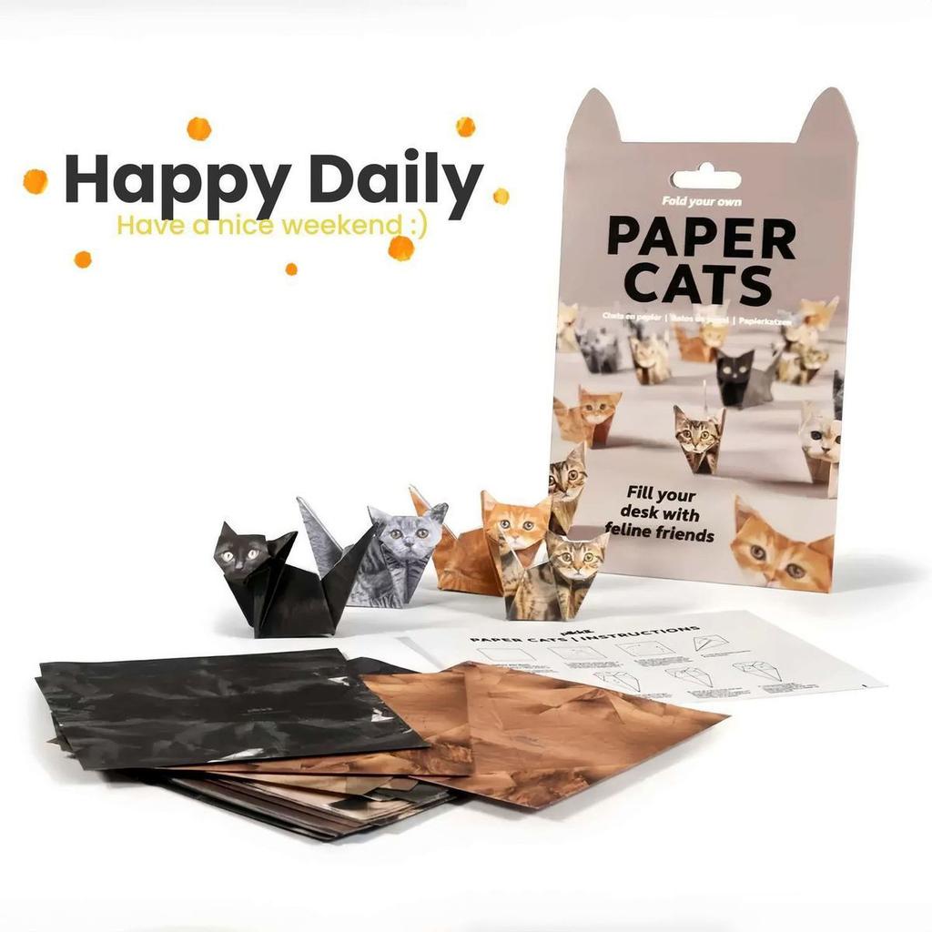 50 Sheets Diy Origami Paper Cats 5 Breeds Fun Handmade Folding Paper Set Cute 3D Desk Decor Toy For Kids Adults Beginners Gift