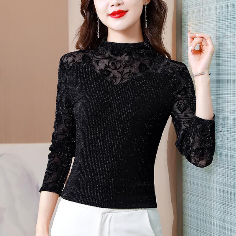 Черная нижняя рубашка женская весна и осень новая мама футболка с длинными рукавами осенне-зимний внутренний топ