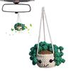 Crochet Plant Hanging Decor Car Rearview Mirror Hangable Ornament Car Cotton Knit Plant Interior Accessories For The Car