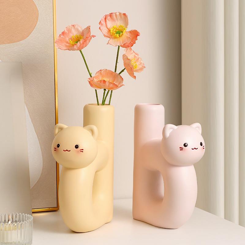 Creative Desktop Planter Cute Cat Shape Vase Ornament Resin Vase Decoration Hydroponic Plant Container Home Decor Accessories