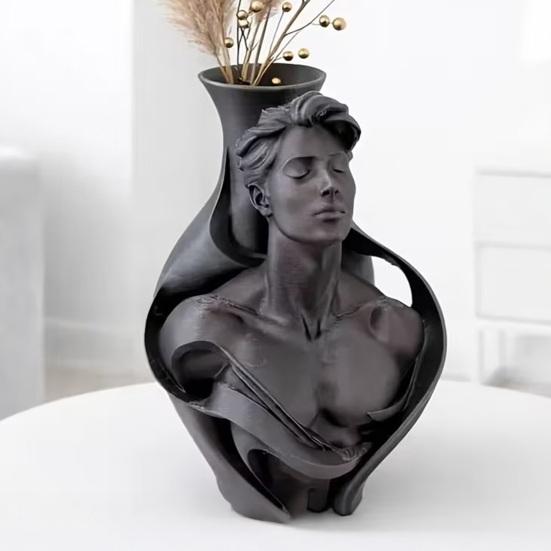 3D-печатная ваза-бюст человека, Художественная скульптура-кашпо для суккулентов, Матовый ПЛА Настольный декор, Креативный подарок для любителей искусства Новоселье