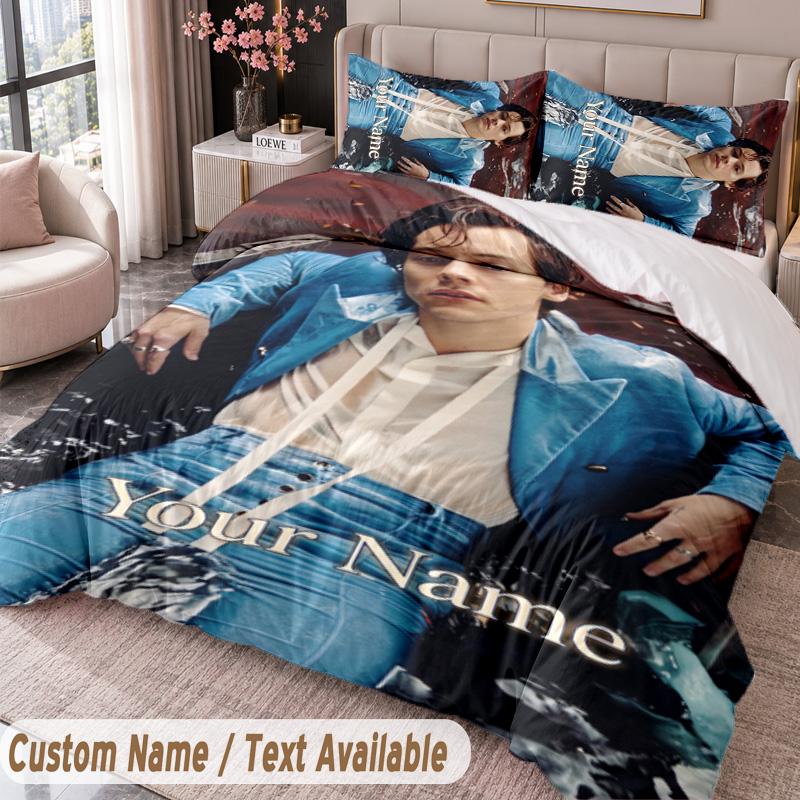 Harry Styles Printed Bedding Set Custom Name Text 1 Duvet Cover 2 Pillowcases For Bedroom