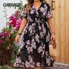 Plus Size V Neck Dress Summer Flutter Sleeve Waisted Floral Swing Dresses for Women