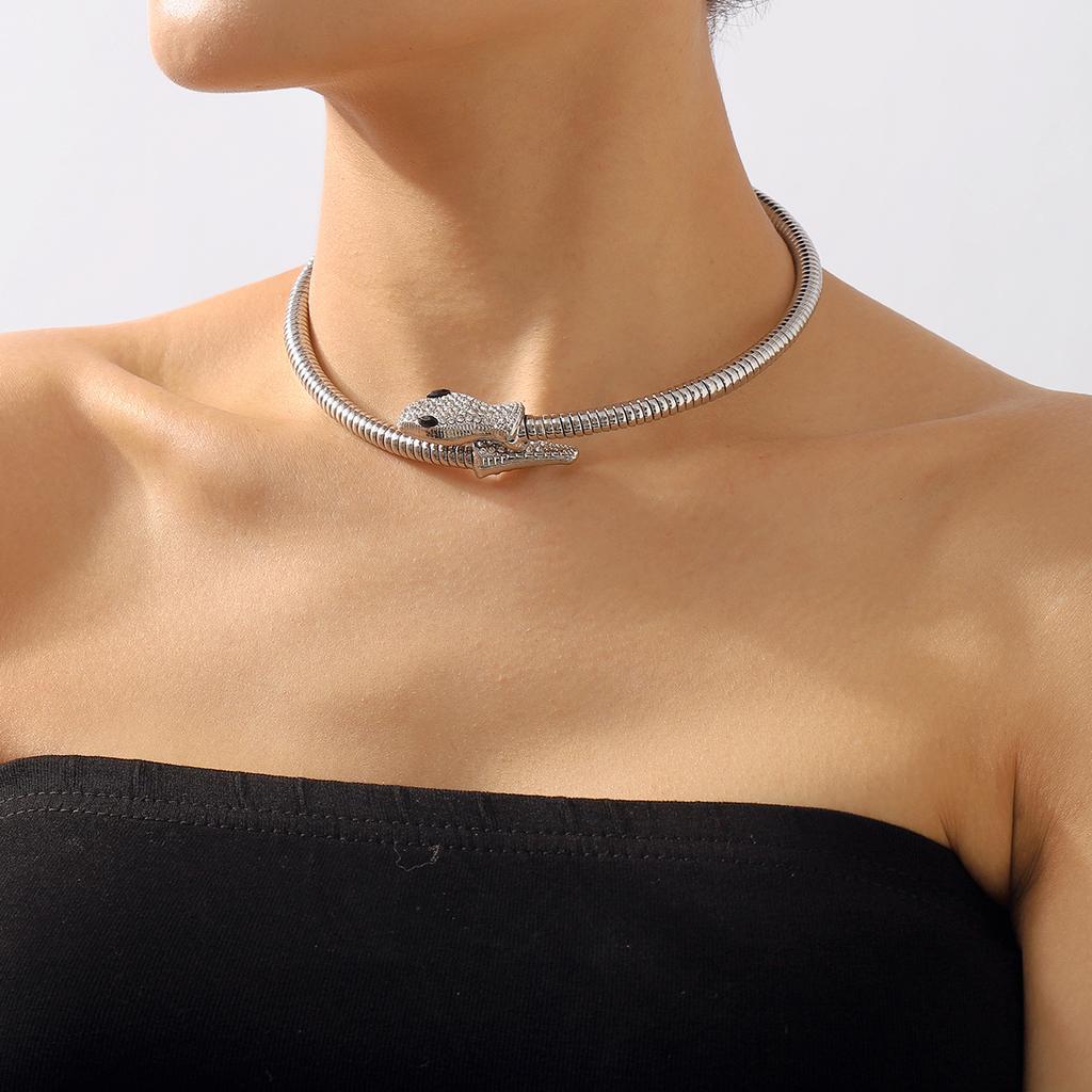 Tooxika Преувеличенное ожерелье-змея в панк-стиле, ожерелье в хип-хоп стиле, хипстерское крутое ожерелье для уличной моды, ожерелье с микро-сеткой