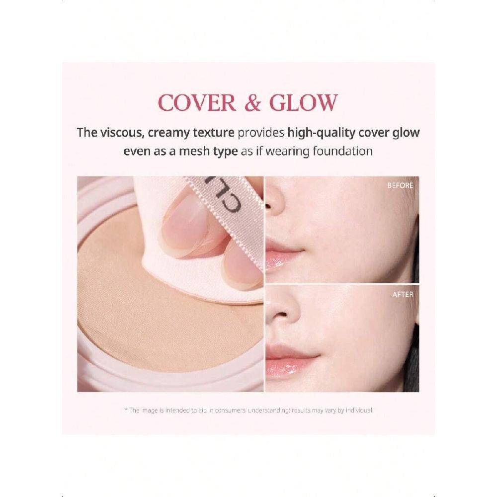Clio Kill Cover Mesh Glow Cushion Foundation 15г+15г рефил Эффект стеклянной кожи, Стойкий, Легкий, Наслаиваемое покрытие, Макияж для сияющей кожи