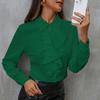 Women's Fashion Casual Spring Autumn Solid Color Print Long Sleeve POLO Neck Blouses & Shirts