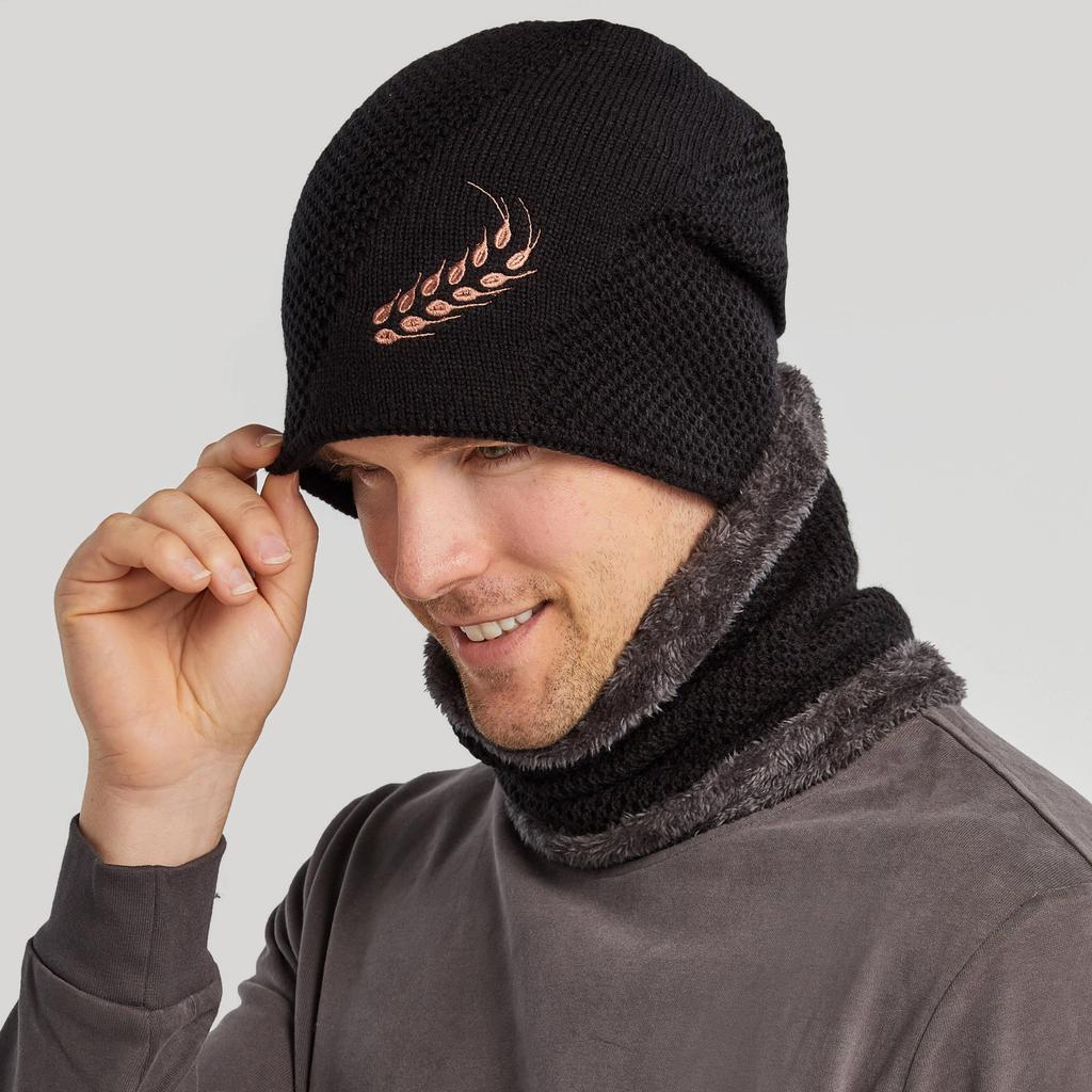 (Projector)Men Women Outdoor Warm Winter Knitted  Hat And Scarf Set Stylish Knit  Cap
