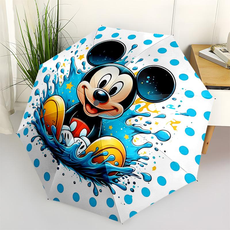 Mickey Mouse, Water Splash Themed Automatic Opening and Closing Umbrella, Brightly Colored 8-rib Portable Umbrella, Suitable for Men and Women, A Perf
