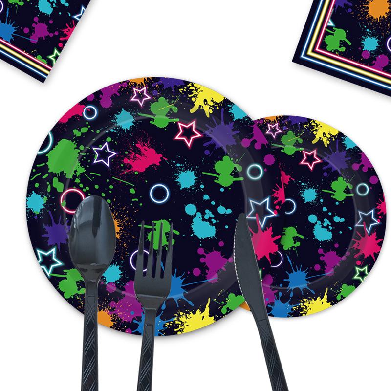 Neon Theme Graffiti Party Set Disposable Paper Plate Paper Cup Children'S Birthday Party Decorations