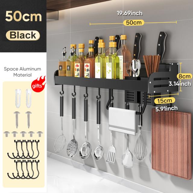 Kichen Organizer Spices Aluminum Multifunction Kitchen Shelf Storage Rack Wall-mounted Kitchen Organizer for Spices