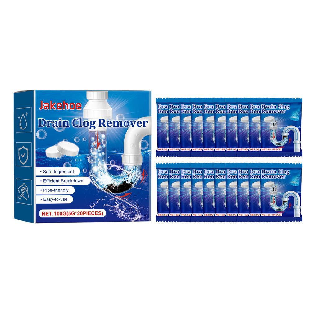 Jakehoe Drain Cleaner Effervescent Tablets for Toilet, Sink, Kitchen Pipe, Clog Remover, 20 Count