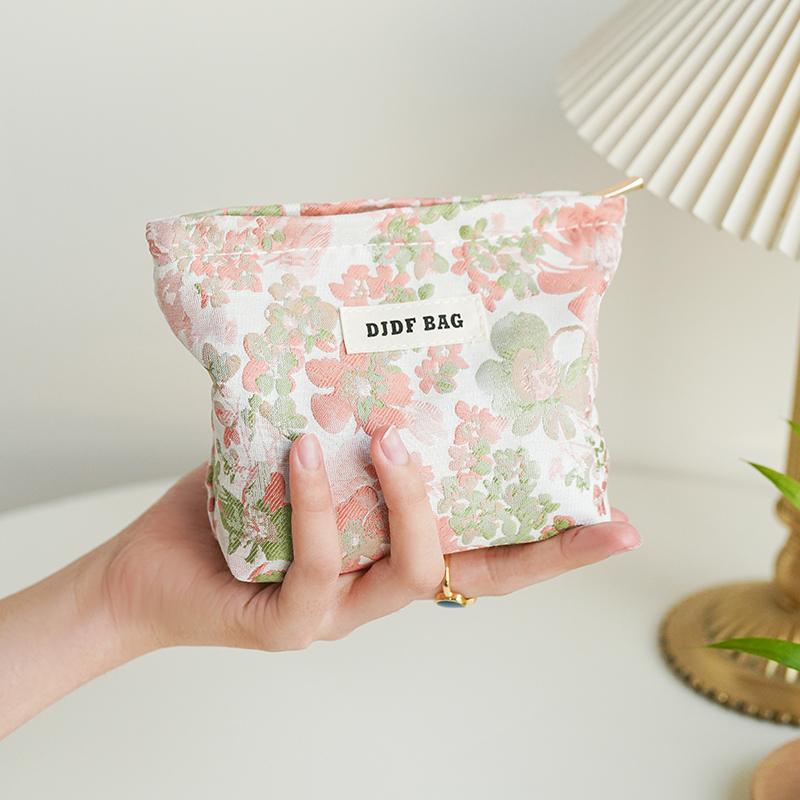 Маленькая женская косметичка с розовым цветком, двухслойная мягкая холщовая портативная сумка для хранения гигиенических салфеток, портмоне Ins Style