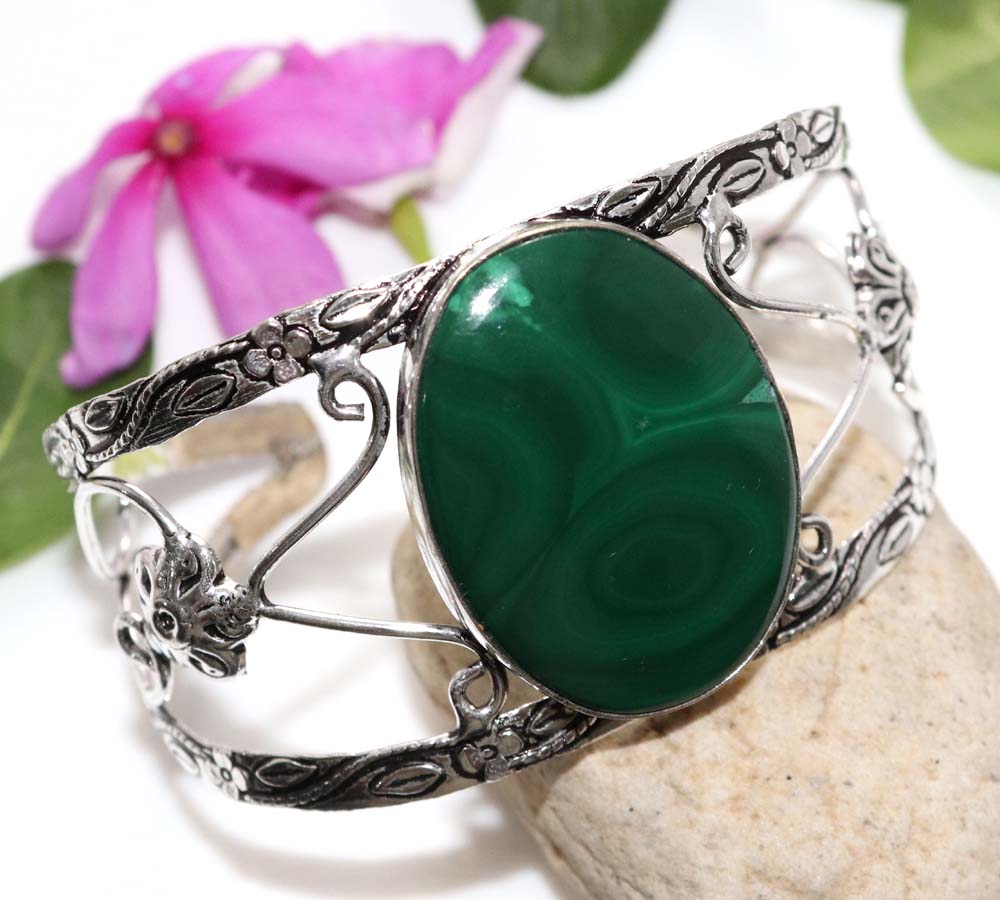 Huge Malachite 925 Silver Plated Bangle 6.5" Timeless Classic Design Trendy q1n69