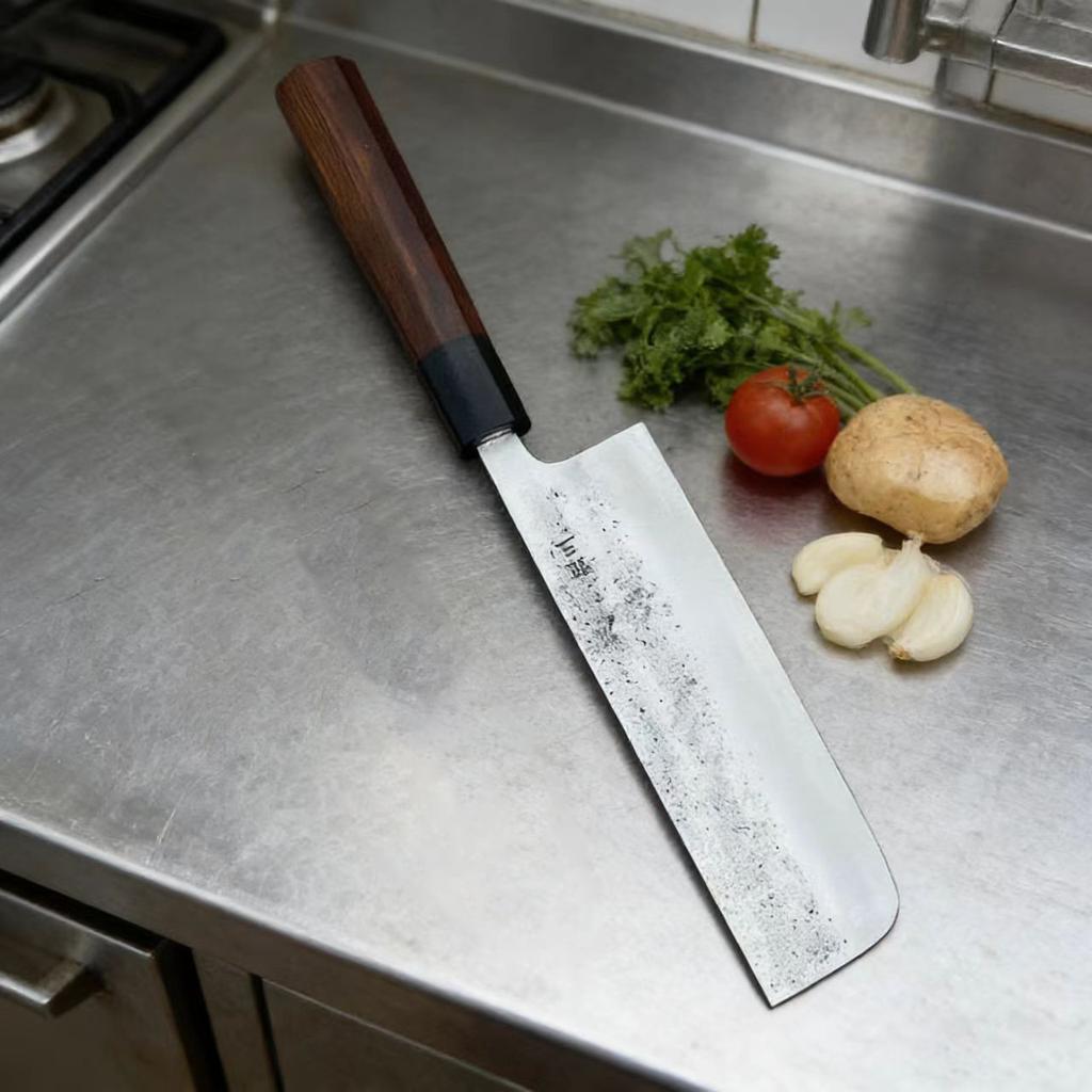 6.5 Inch Nakiri Knife Stainless Silver Steel No. 3 Blade Wood Handle Chef Cleaver Meat Slicing Vegetables Japanese Kitchen Knife