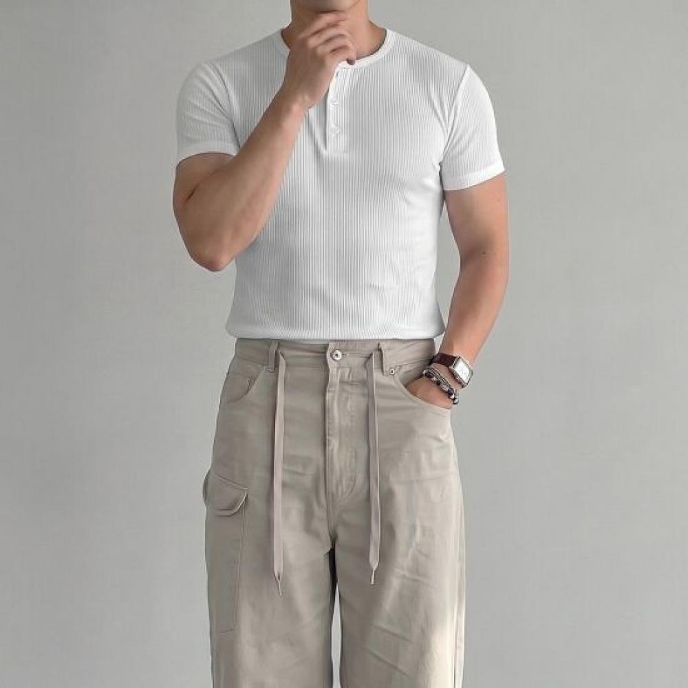 Onl Men Henley Neck Crop Semi Muscle FiT T shirT Nk 1+1