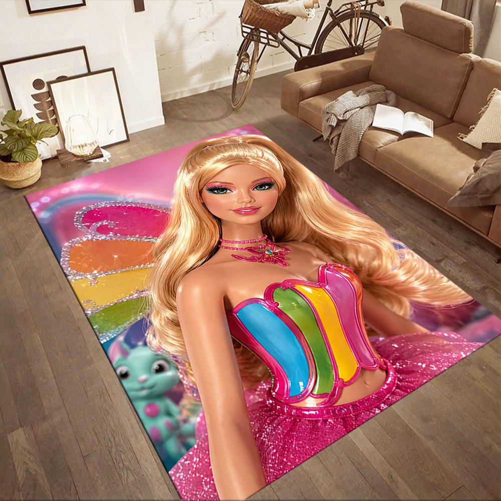 Barbie In Rainbow Fantasy Square rugs are a great choice for living rooms, bedrooms, home décor, and as gifts.