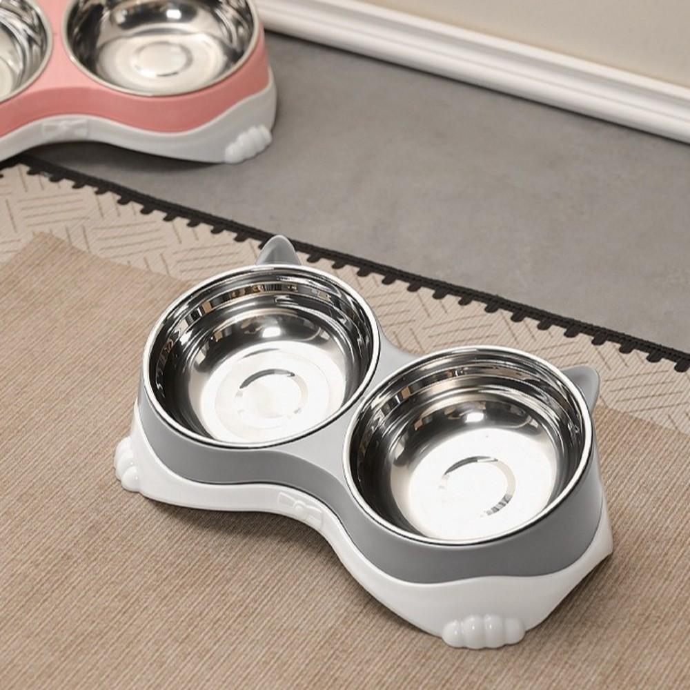 Non-Skid Cat Ear Pet Double Bowl Anti-spill Pet Feeding Bowl Small Pet Food Bowl