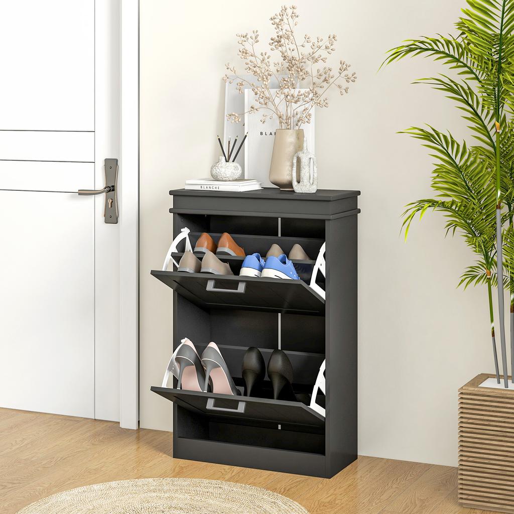 Two Drawer Minimalistic 10 Shoe Cabinet Black
