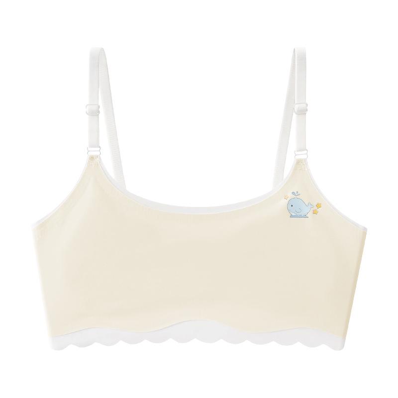 Teen Girls' Ice Silk Seamless Bandeau Bra with Ruffle Edge and Thin Straps