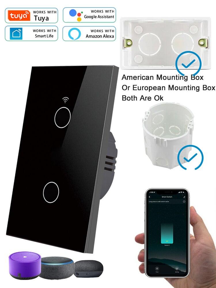 Tuya WiFi Smart Light Switch 1/2/3 Gang Сенсорный выключатель без нейтральной линии Управление по стандарту США с помощью приложения Работает с Alexa Google Home