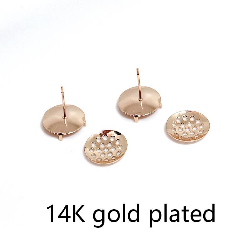 Позолоченное 14K Комбинируемое Круглое Гвоздик Серьга Стерлинг-серебро S925 Основа для Серьги-сетки DIY Компоненты для Изготовления Украшений