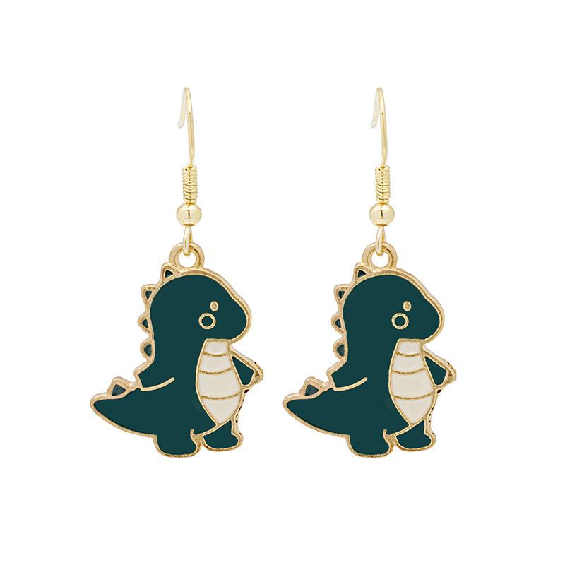 Cute Cool Summer Green Dinosaur Cartoon Earrings, Versatile Girl Design Stud Earrings