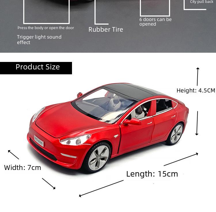 1:32 Tesla Model 3 Alloy Toy Car with Light & Sound Effects, Pull-Back Action.