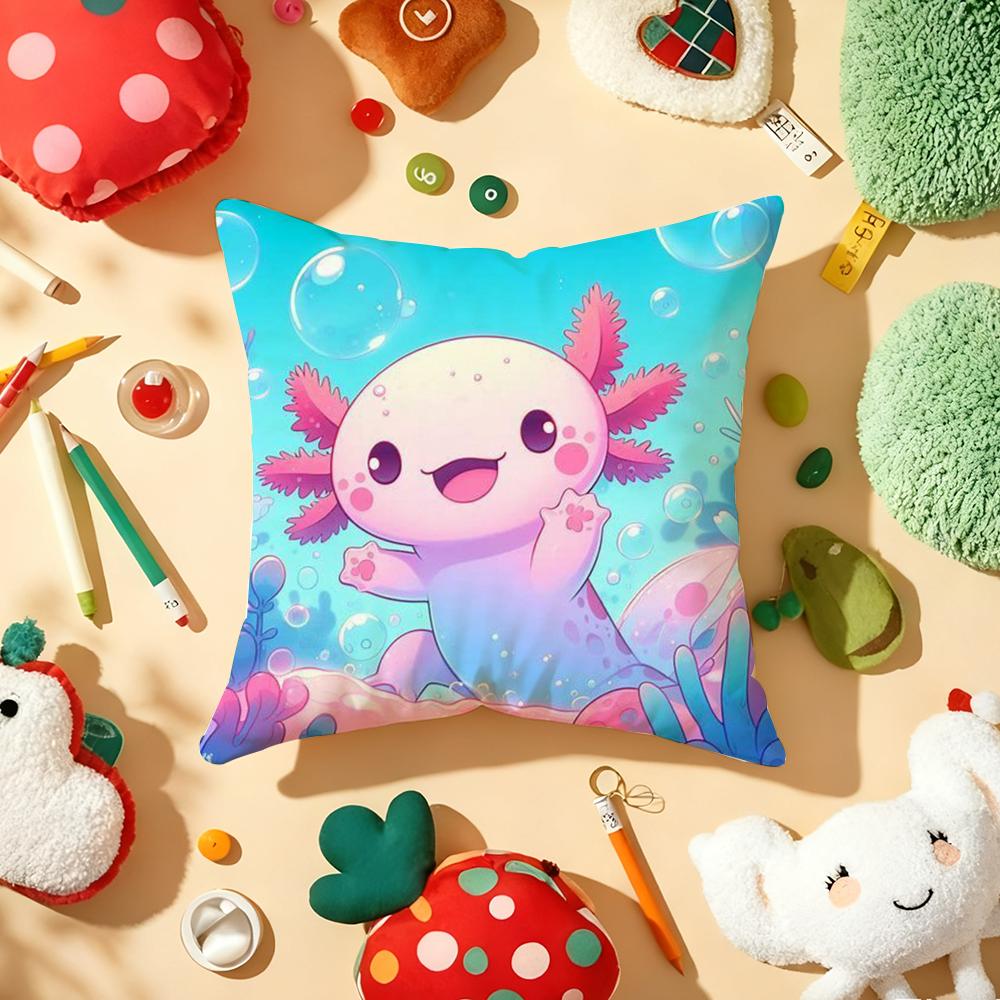 Cartoon Cute Axolotl Cushion Cover Plush Fabric Soft DoubleSided Printed Sofa Warm Winter Home Gift Pillow Cover